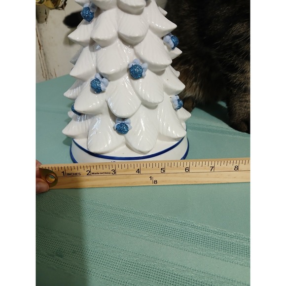 White Ceramic Christmas Tree Blue Accents Star Topper Tabletop Decor - Picture 4 of 4